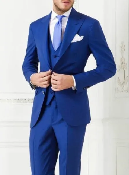 Benutzerdefinierte Royal Blue Brautigam Smoking Peak Lapel Groomsmen Hochzeitsanzuge Mit Krawatte Von 91 68 DHgate