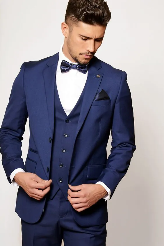Latest Design Two Button Blue Groom Tuxedos Groomsmen Best Man