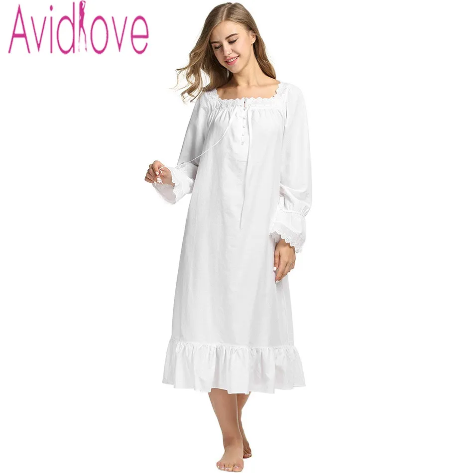 Wholesale Avidlove Women White Sleep Dress Cotton Long Sleeve Nightgown  Sexy Solid Sleepwear Spring Autumn Home Dress Long Robe For Lady From  Victoriata, $19.33