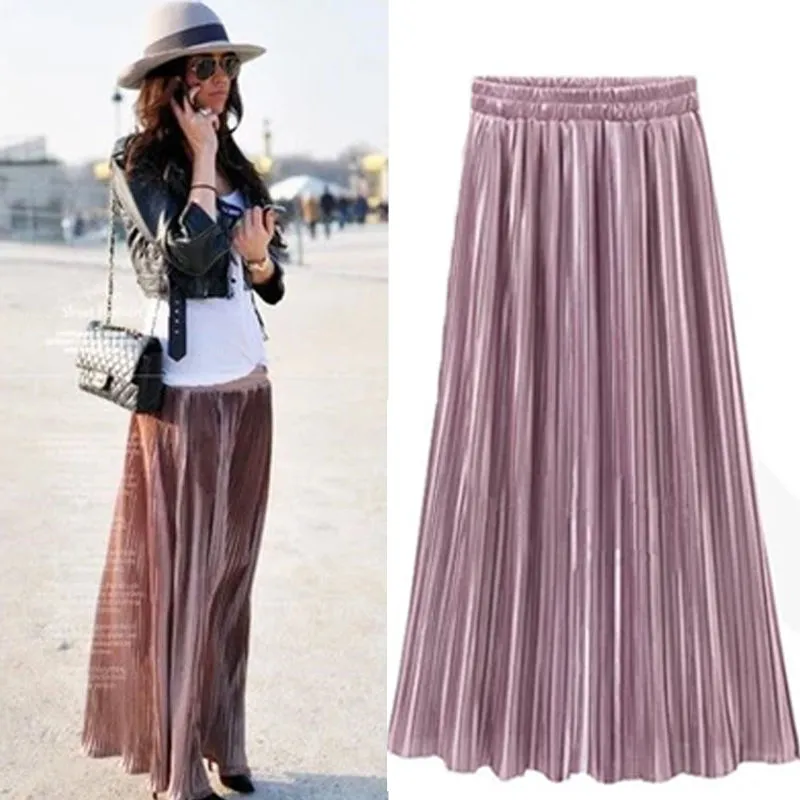 Double Layer Pleated Retro Maxi High Waisted Pleated Skirt For
