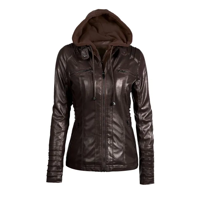 Giacca In Ecopelle Donna Con Cappuccio Rimovibile - Stile Motociclista, Nera, Taglia Large
