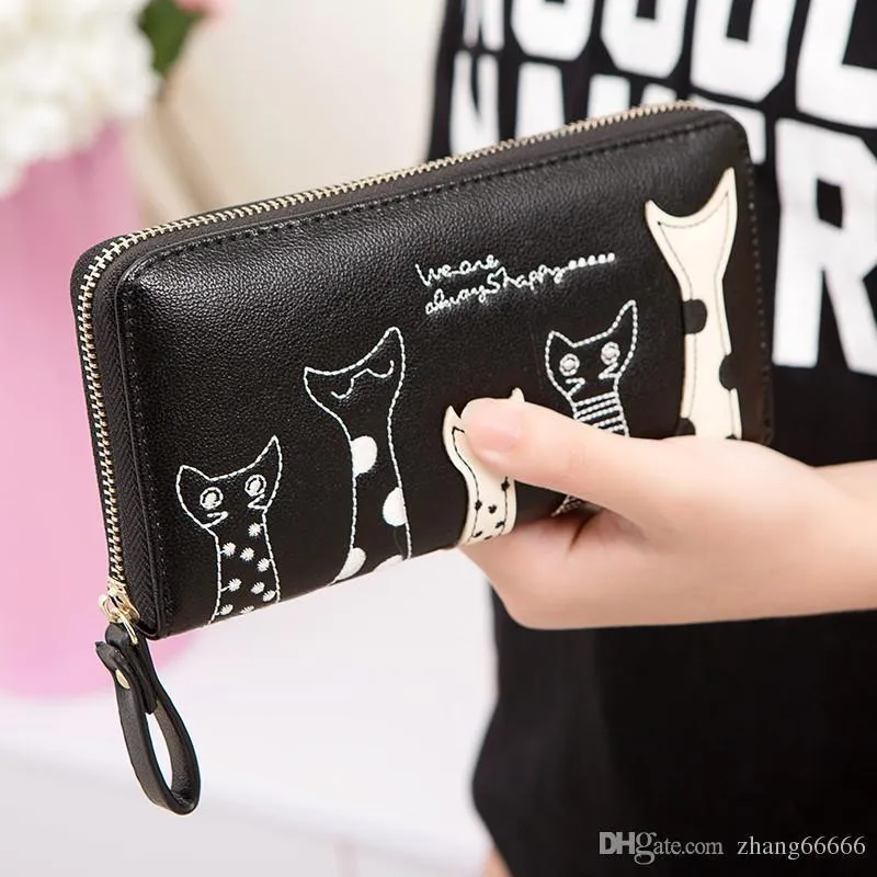 YaJaMa Cartera De Cuero Para Mujer, Diseño De Gato