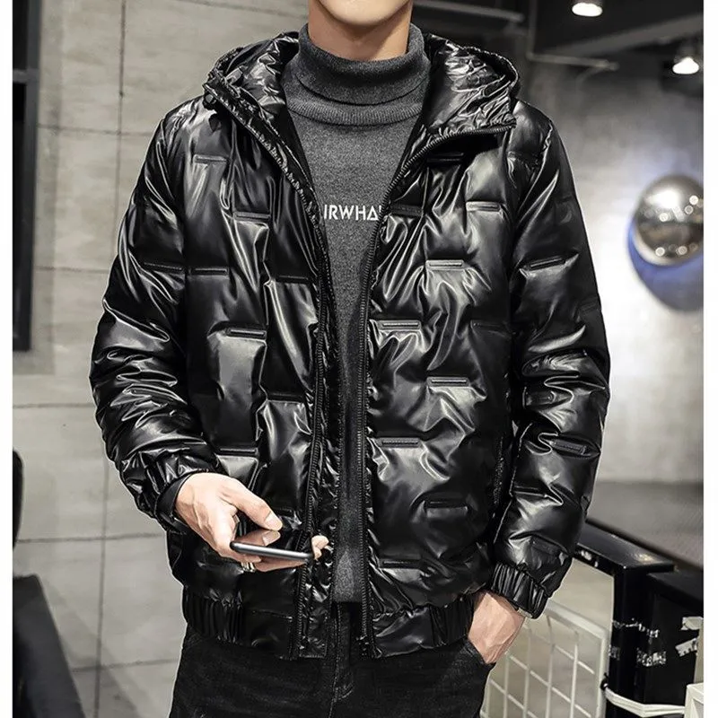 Black Hooded Down Jacket Men s Short Winter Warm Padded Casual Cotton Padded Clothes 2024 Twill Fabric Patchwork Stand Collar Thick Full Sleeve Zipper