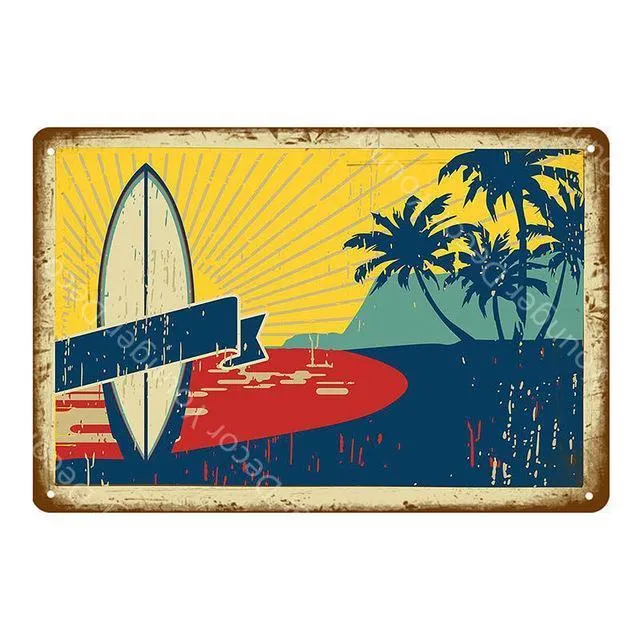 Decorazioni Negozi Di Surf Vintage Aloha Hawaii Metal Tin Sign Wall Art Seaside Bar Pub Club Waikiki Beach Poster 30x20cm Da 1 15 DHgate