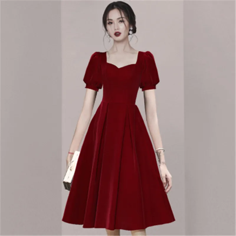 open lace back dress Gothic Burgundy Red Evening Gown with Dramatic Puff Sleeves