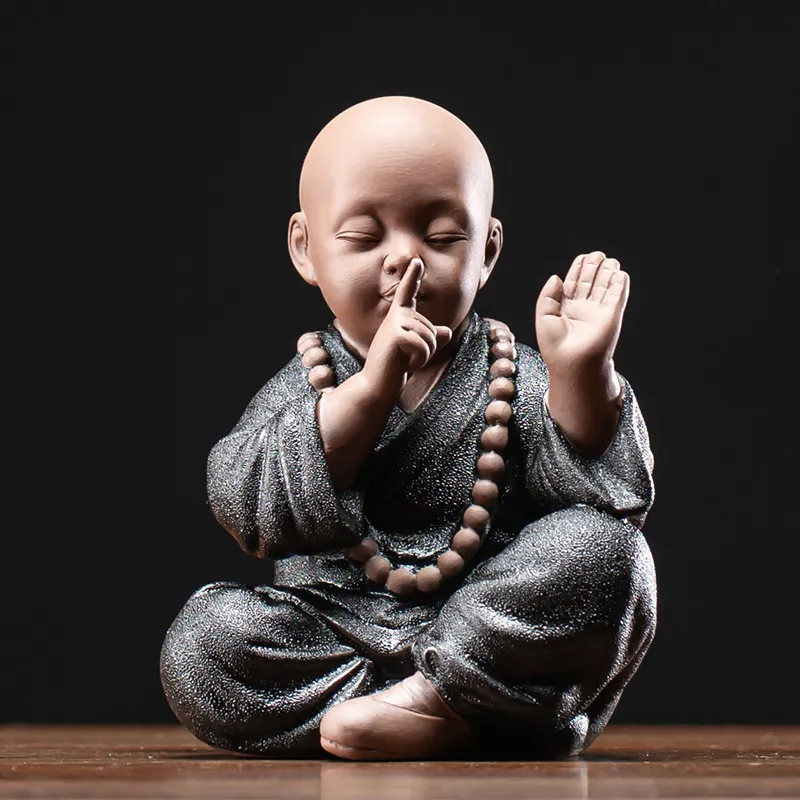 瞑想の赤ちゃんの仏像園屋外の仏陀の置物の装飾禅4 Nos Monk Sculpture