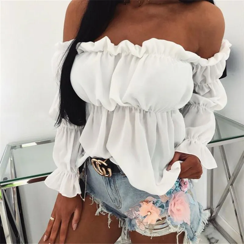 off shoulder chiffon blouse