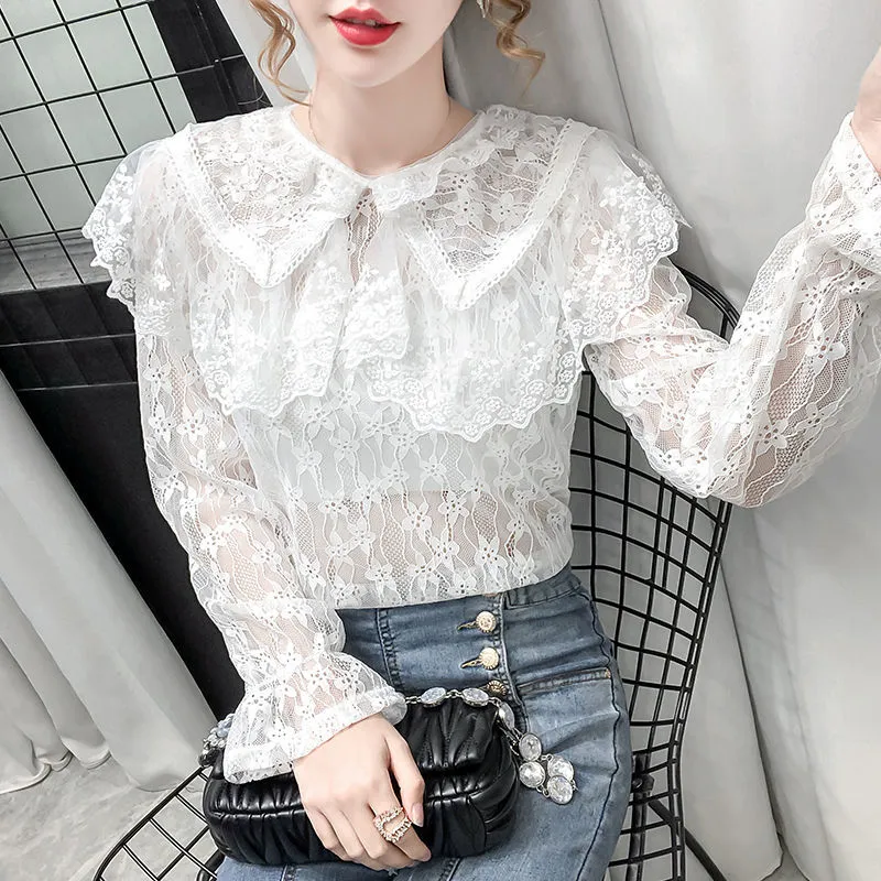 Sexy Double Layer Lace Hollow Out Top For Women Spring/Autumn