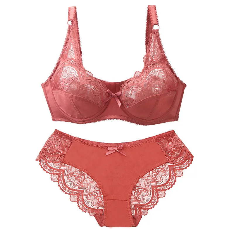 Plus Size Lace BCDE Cup Bridal Bra Panty Sexy, Transparent, And