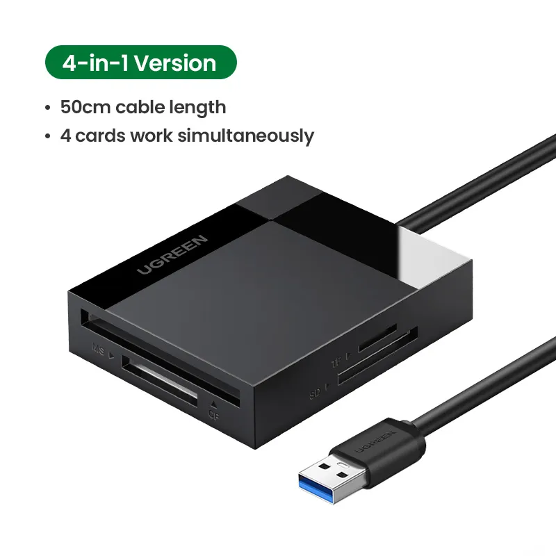Lecteur de Carte SD Micro SD TF CF MS 4 en 1 Adaptateur Compact Flash 5Gbps  Transfert Rapide Simultané à 4 Cartes