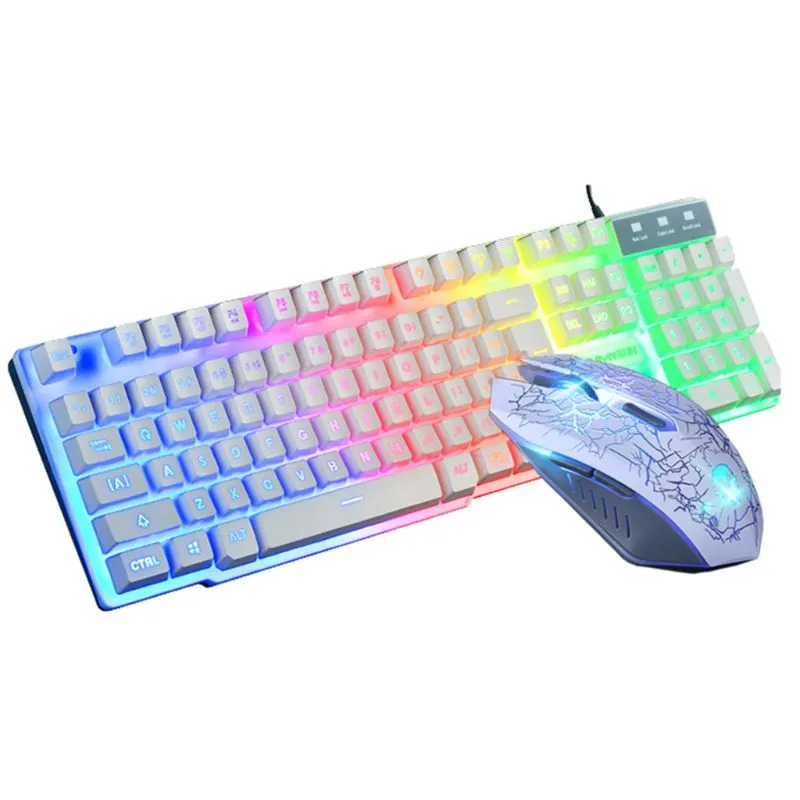 Noir) Jeu Clavier Souris Set Arc-en-ciel Led Filaire USB pour PC Portable  Ps4 Xbox