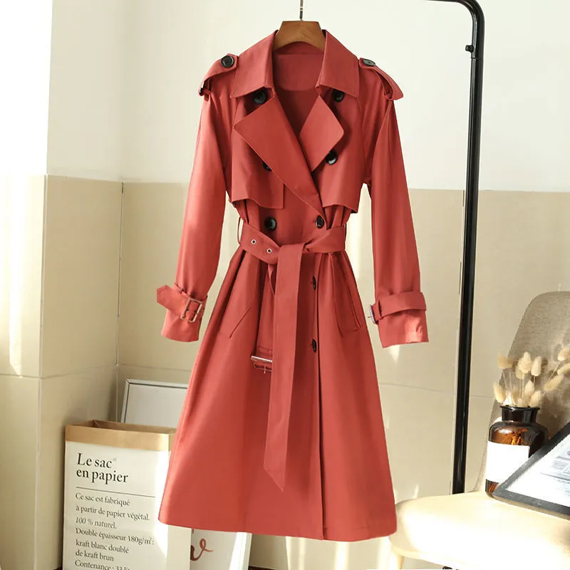 Women s Elegant Double Breasted Belted Trench Coat Spring and Fall Outerwear in Grey Korean Style