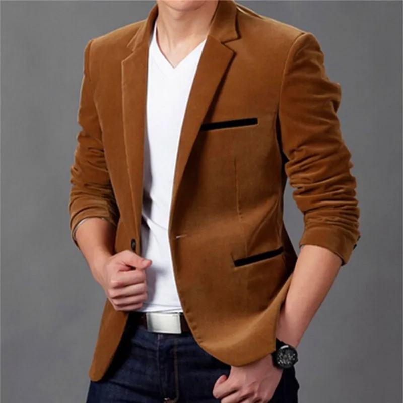 Blazer de pana para hombre, chaqueta ajustada informal, traje guapo, traje  de moda, abrigos, novedad de 2023 - AliExpress