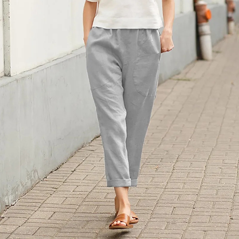 Multicolor Cotton And Linen Mid Waist Linen Trousers Women With Large  Pockets For Women Solid Color, Casual Straight Leg Pants In Sizes S 5XL  From Herish, $13.54