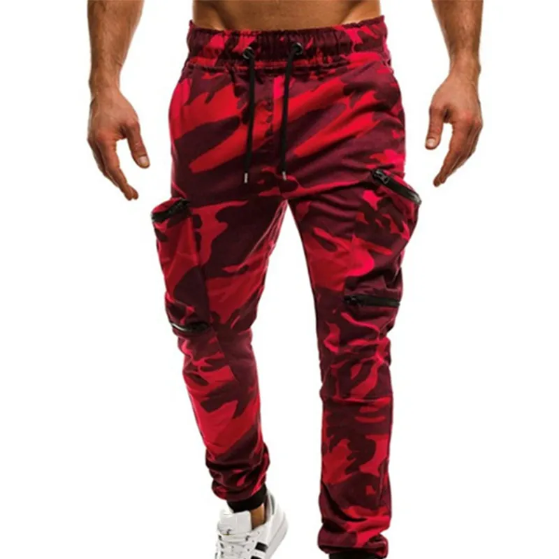 Mens Military Style Elastic Waist Jeanspants Streetwear Camouflage