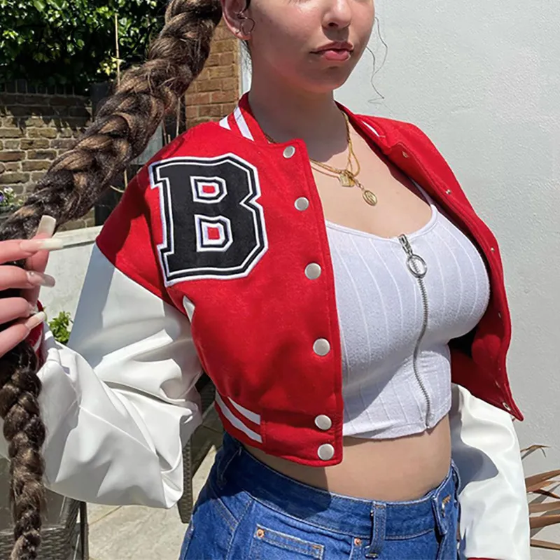 FSDA 2021 Patchwork Crop Jacket Womens Oversized Varsity Baseball Cropped Coat For Autumn Winter Casual Fashion From Lanp222 23.29 DHgate.Com