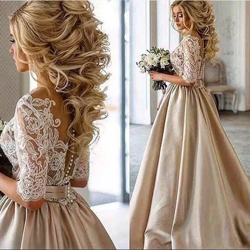 Boho Champagne A-Line wedding attendee dress with Illusion Boho Champagne A-Line wedding attendee dress with Illusion