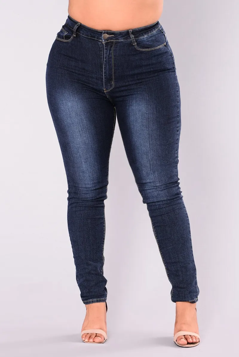 High Waist Elastic Calca Mid Rise Skinny Jeans For Plus Size Women