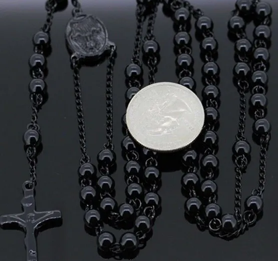 Mens black rosary necklace sales