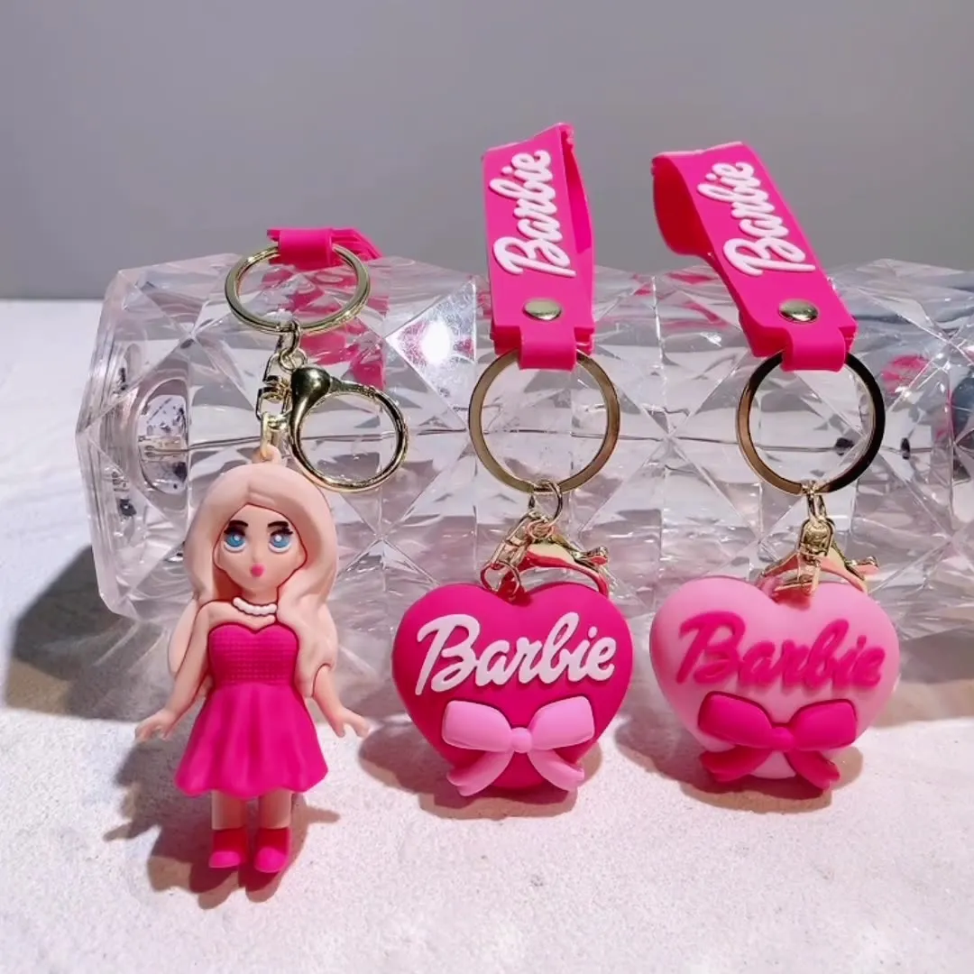 Barbie portachiavi fumetto figura bambola modello giocattolo rosa barbie  ragazza amore cuore borsa ciondolo ornamenti donne ragazze auto portachiavi  accessori regalo