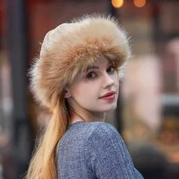 Gorro ruso de piel sintética esponjosa para mujer, gorros de esquí gruesos  y esponjosos, gorros cálidos de invierno