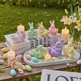 Silicone Lapin De Paques Chocolat Moule Lapin En Silicone 3D Recitem Pour Pâques - Bougie, Savon, Chocolat - 2 Styles - 2 Pièces Cadeau Pere Bougie Moule Savon