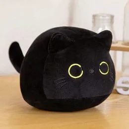 Oreiller Peluche Chat Noir – 50 Cm Ultra Doux, Kawaii, Lavable En Machine, Dès 3 Ans