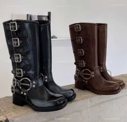 Bottines Cowboy Pour Femme à Talon Bloc - Boucle Chaîne Métal, Bout Pointu - Style Biker, Coupe Large - Idéales Soirée Ou Daily