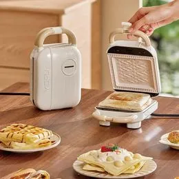 Sandwichera eléctrica multifunción, máquina de desayuno de 220 W, tostadora  de gofres temporizada, takoyaki para hornear