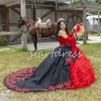 Vestidos De Quincea era Negro Rojo al por mayor a precios baratos