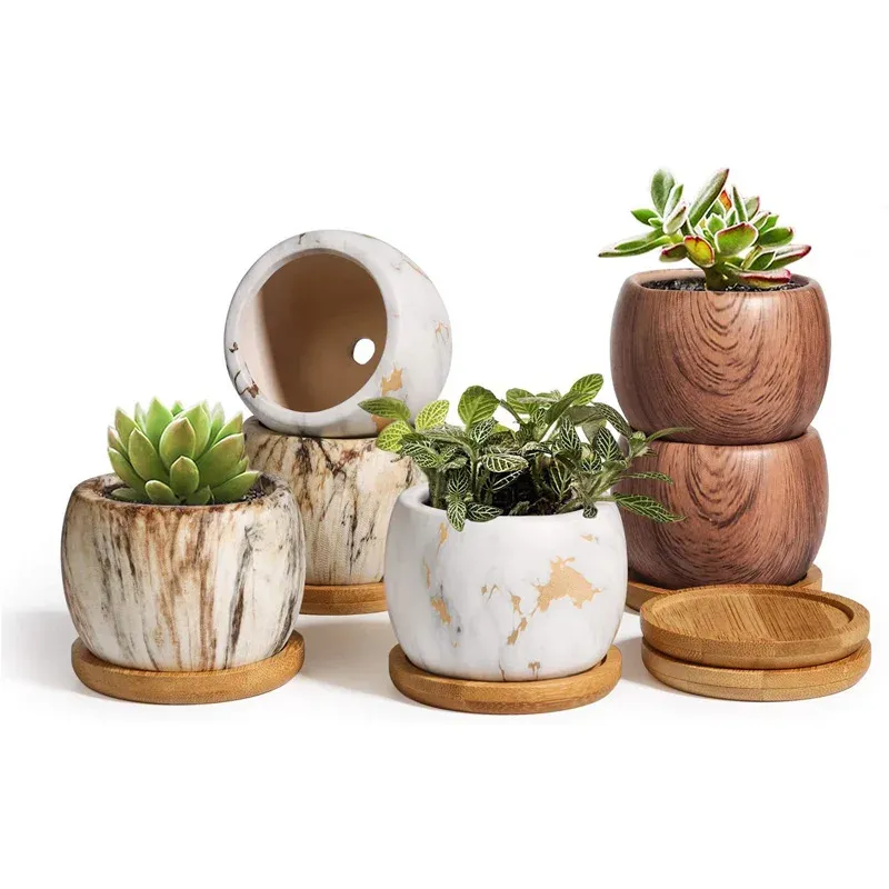 Vaso da Fiori in Ceramica Grande Pianta Grassa Verde personalità Creativa Grande Diametro con Vassoio Vaso da Fiori Vaso da Fiori per Piante da Balcone per Esterni (Color : Style 3, Size