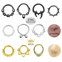 ESHIONER G23 Titanium Fake Nostril piercing septum neus tragus helix conch nep neuspiercing dames heren 18G 20G 6MM/8MM/10MM zilver goud 3 stuks hypoallergene nep nostril piercing, (18g)1.0mm-6mm