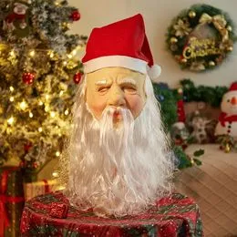Masque Réaliste En Latex Du Père Noël Avec Barbe Et Chapeau - Parfait Pour Fêtes Et Halloween