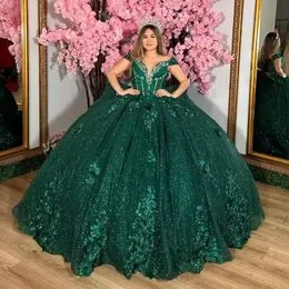Vestido De Quinceanera Verde Esmeralda De La Manga Corta Vestido