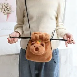 Sac à Bandoulière Peluche Capybara Pour Fille - 20x20 Cm, Doux, Avec 60 Autocollants, Cadeau Enfant