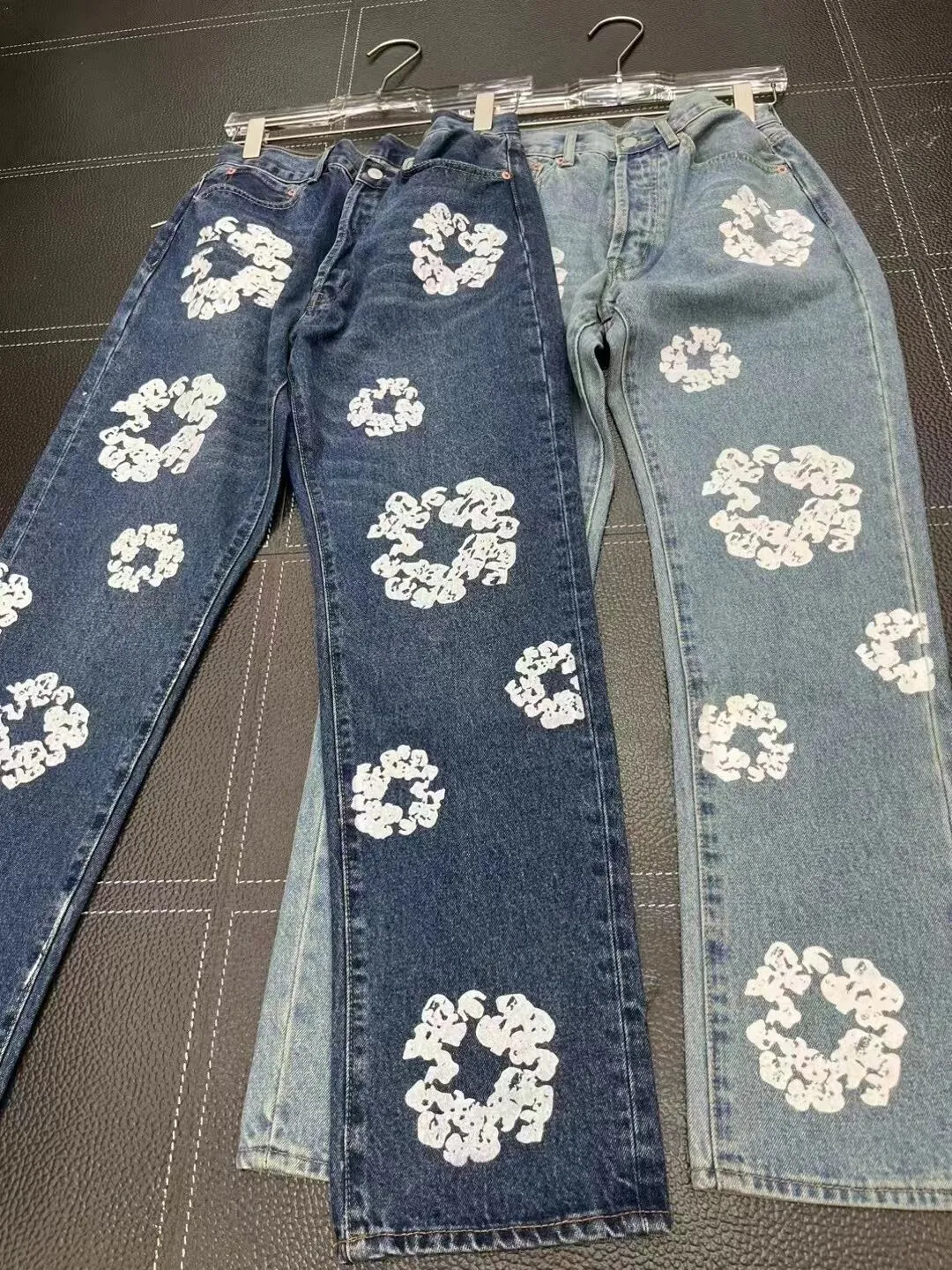 Designer Flower Full Print Oversized Flower Jeans Pants Straight