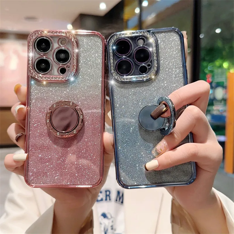 Funda de silicona para Redmi 9A - Funda de teléfono con anillo de metal con  purpurina de lujo, funda con soporte pintado de mármol, TPU Bumper Protect