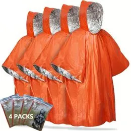 Poncho De Pluie Thermique D'Urgence + Couverture Isolation - Lot De 2+2 - Survie Randonnée