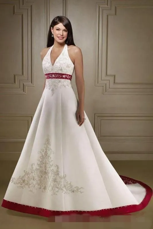 red ivory wedding dresses Red Lace Wedding Dress with Ivory Tulle, Strapless Sweetheart Neckline