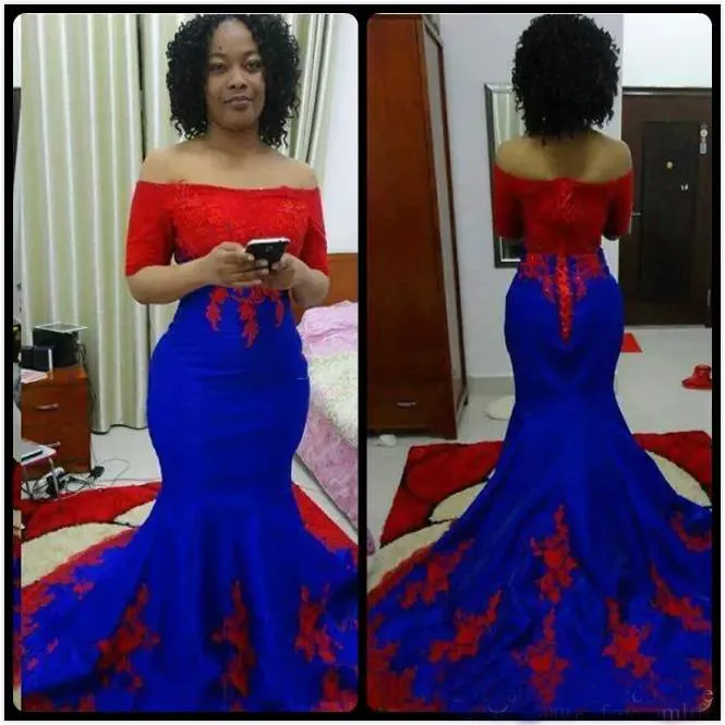 Red and Royal Blue Mermaid Prom Dress Plus Size Women Evening Gown Lace  Appliques Off-the-Shoulder Formal Party Dress from Dhgate Prom Dresses -  price 230.85