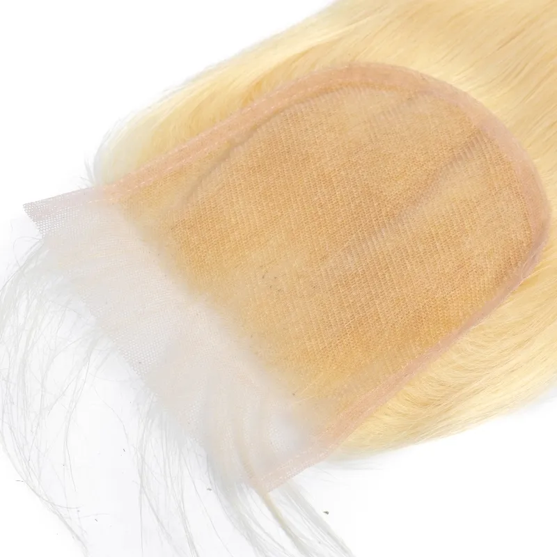 Brazilian Virgin Blonde Straight Human Hair Lace Closure With Baby Hair ...