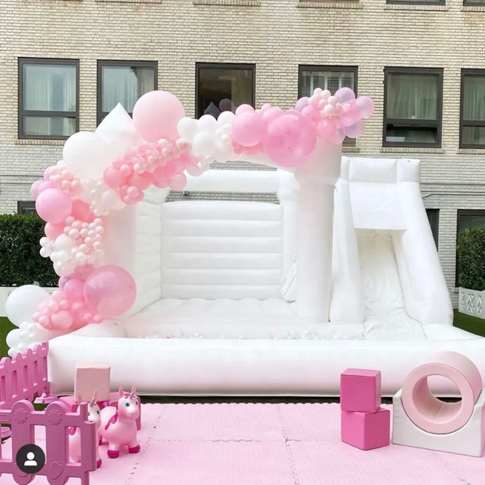 Pink Inflatable Castle Inflatable jumping castle with slide and ball pit, 11.5x13ft to 13x15ft ...
