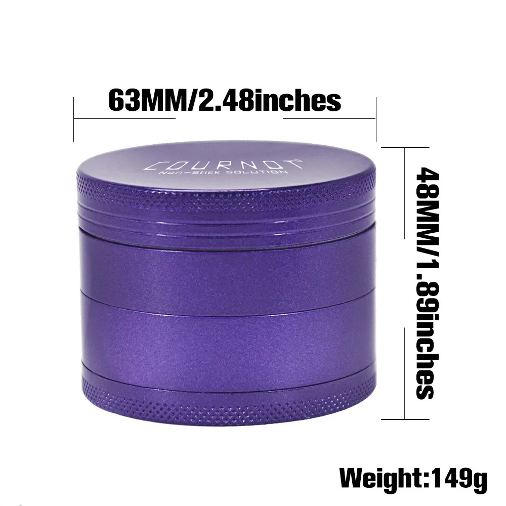 COURNOT Aluminum Non-stick Herb Grinder Metal 63mm 4 Layer Herbal Tobacco Smoking Grinder Smoke Accessorie C0310