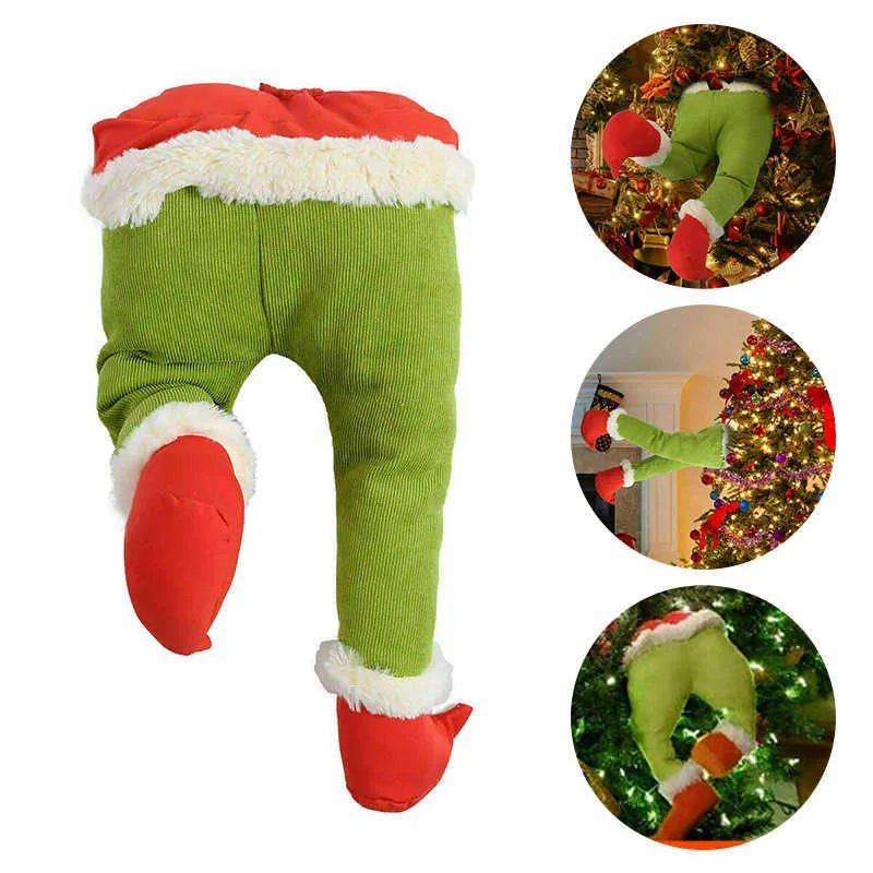 Year The Thief Christmas Tree Decorations Grinch Stole Stuffed Elf Legs Funny Gift for Kid Ornaments 210910