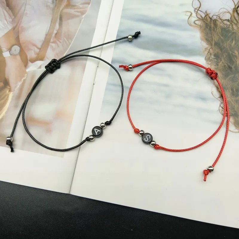 Handmade 26 Letter Bracelet Black Red Thread String Rope Women Men Initials Name Adjustable Bracelets Statement Couple_voghion.com