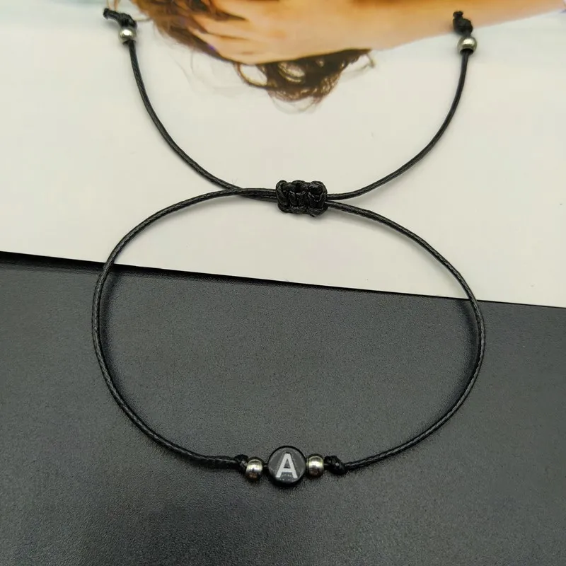 Handmade 26 Letter Bracelet Black Red Thread String Rope Women Men Initials Name Adjustable Bracelets Statement Couple_voghion.com