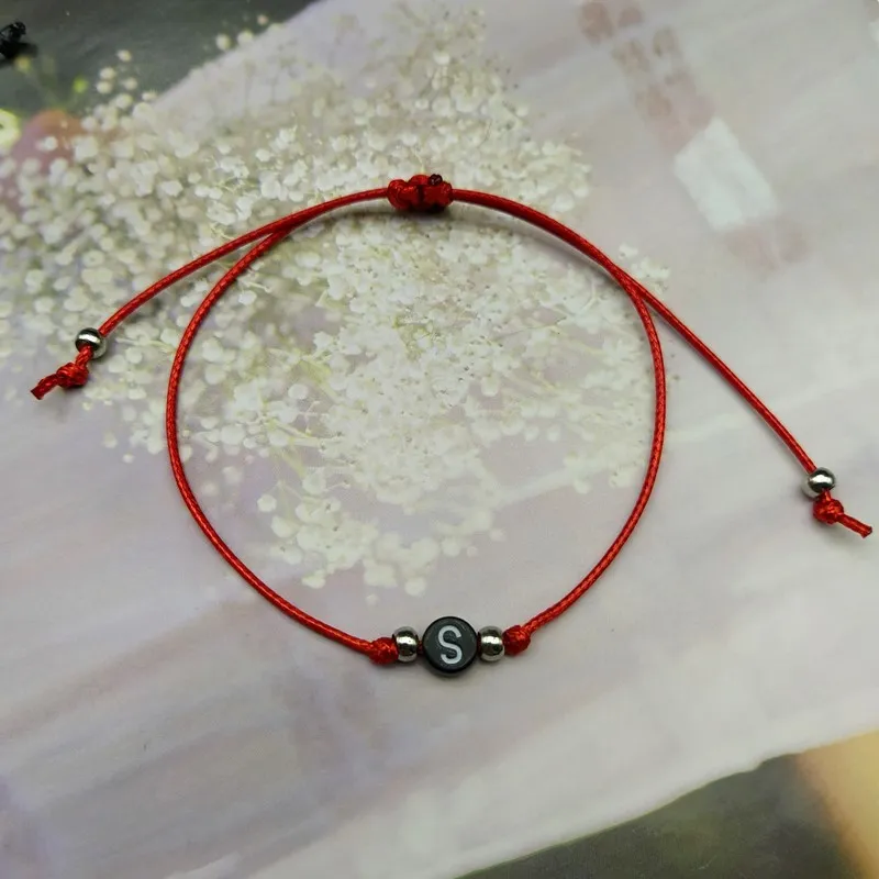 Handmade 26 Letter Bracelet Black Red Thread String Rope Women Men Initials Name Adjustable Bracelets Statement Couple_voghion.com