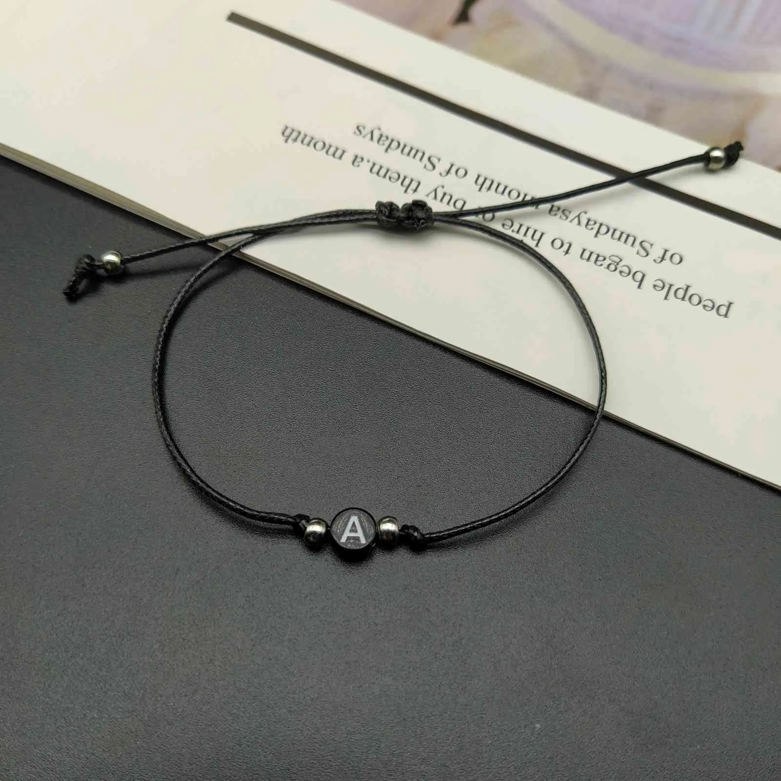 Handmade 26 Letter Bracelet Black Red Thread String Rope Women Men Initials Name Adjustable Bracelets Statement Couple_voghion.com