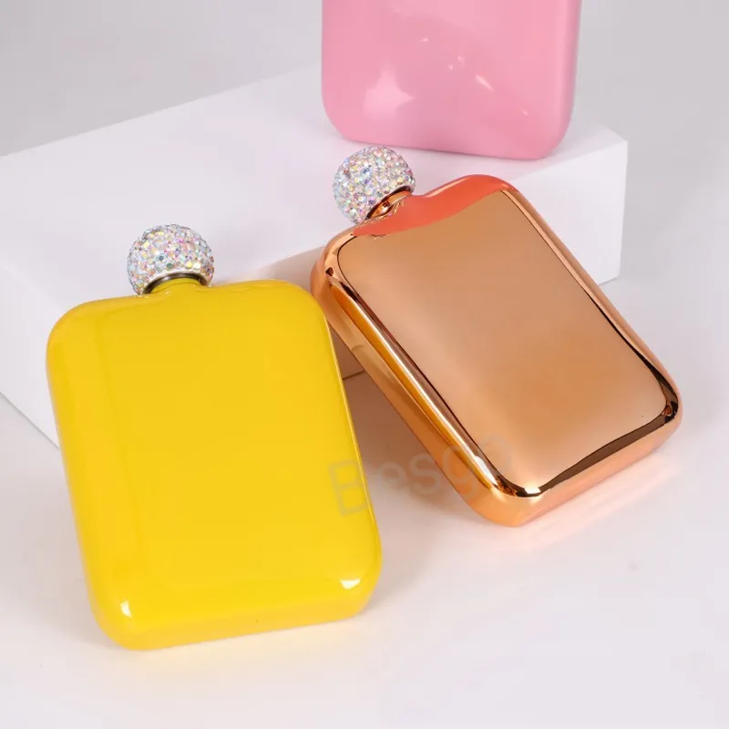 Stainless Steel Square Hip Flask Mini Women Rhinestone Flagons Portable Whisky Pocket Wine Pot Liquor Beer Storage Bottle BH6783 TYJ