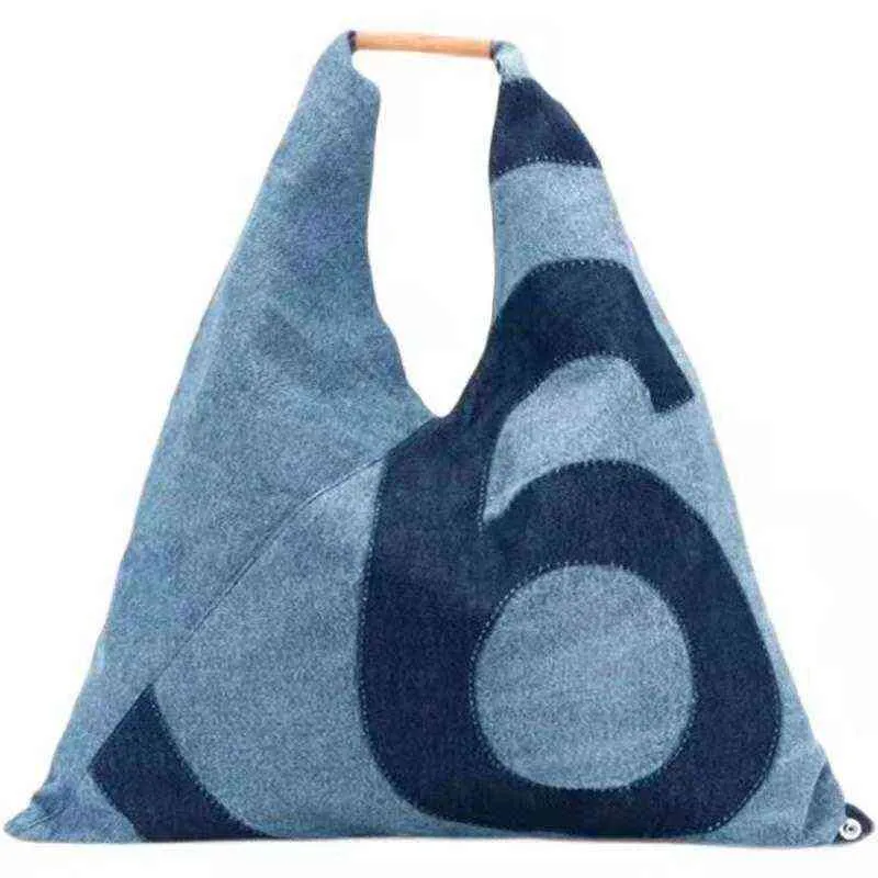 Bags MM6 women Japanese large capacity Fashion Blue Denim print handbag Shopping Tote Bag 220420302h